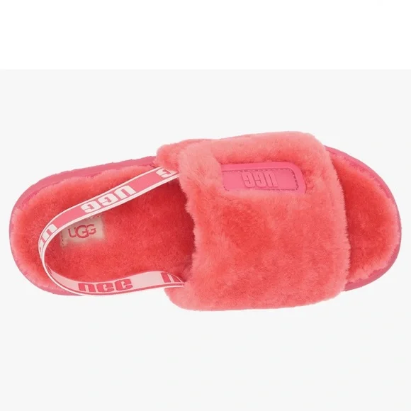 UGG Disco Slides Sandals Pink Cloud Sheepskin Fluff Fur Slingback Strap Logo - Picture 9 of 15